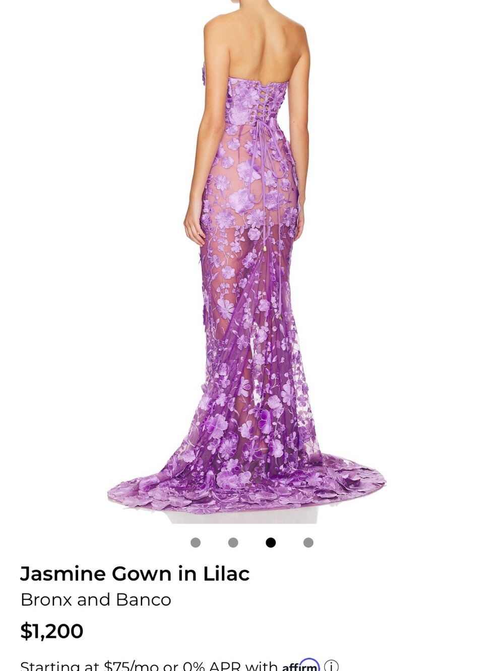 Bronx and Banco Lavender Strapless Floral Appliqué Gown - Picture 3 of 5